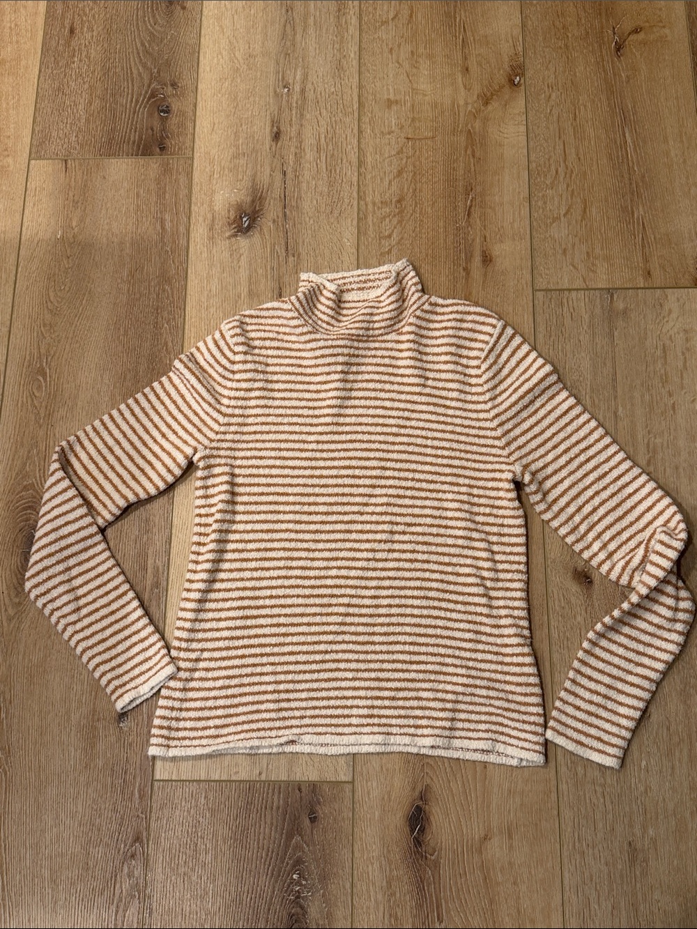 J. Crew Factory | Cream and Tan Striped Turtleneck Sweater | Textured | size